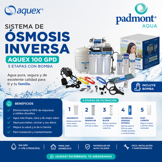 Sistema de Osmosis Inversa Aquex 100 GPD 5 Etapas con Bomba